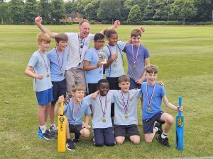 6B Cricket winners celebrating with Mr Page