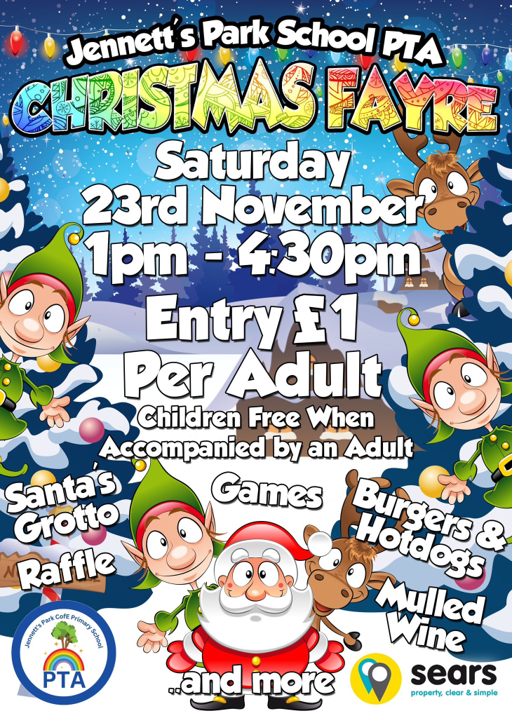 PTA Christmas Fayre is on Sat 23rd November 1pm-4:30pm 